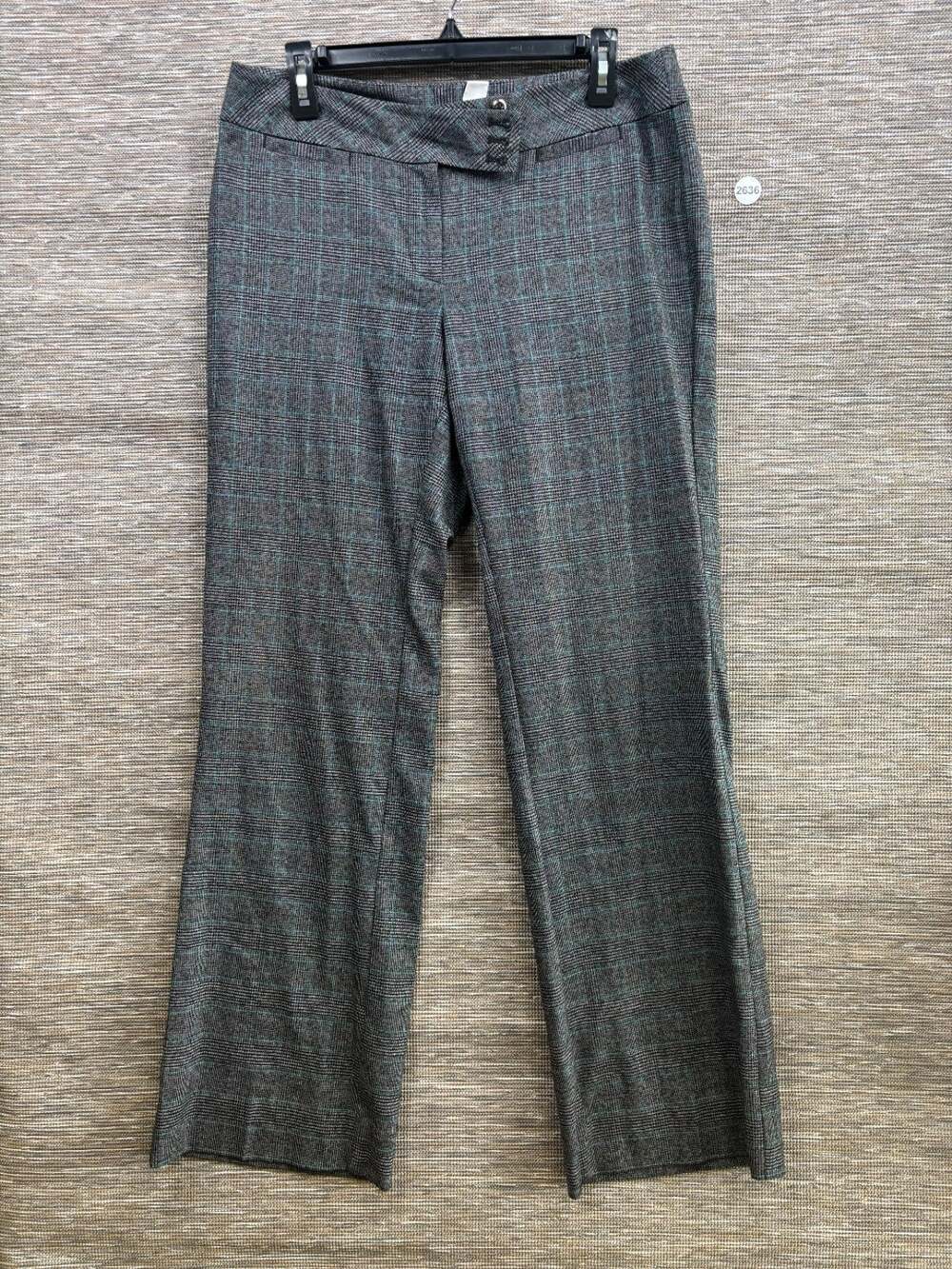 White House Black Market Plaid Boot Leg Pants Womens Size 8 Gray Green Office